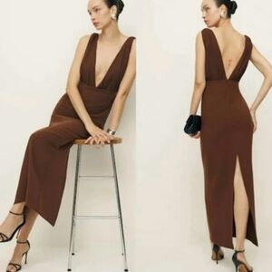 Reformation Velda Dress Chocolate Brown Backless Dress